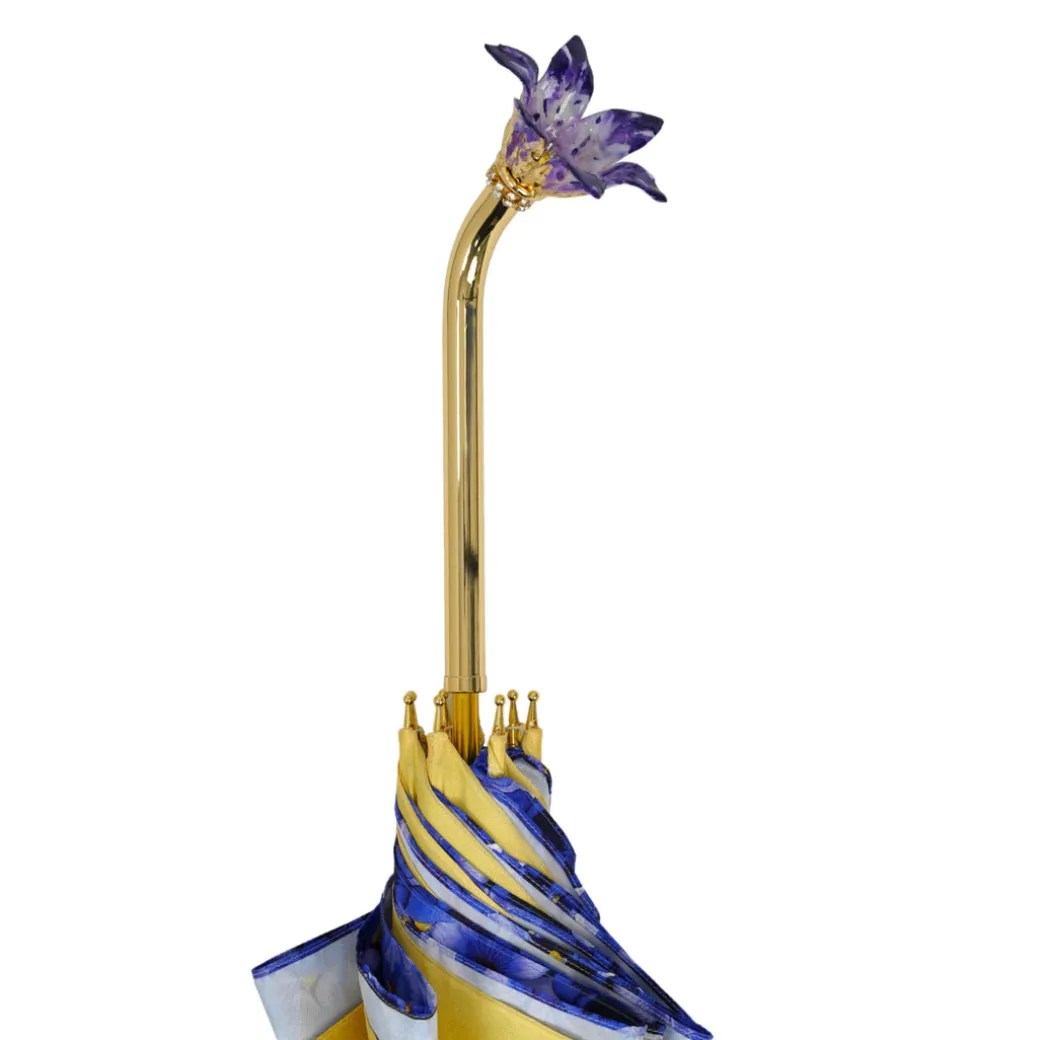 Handcrafted Umbrella with 24K Gold-Plated Hand-Painted Metal Flower Ha