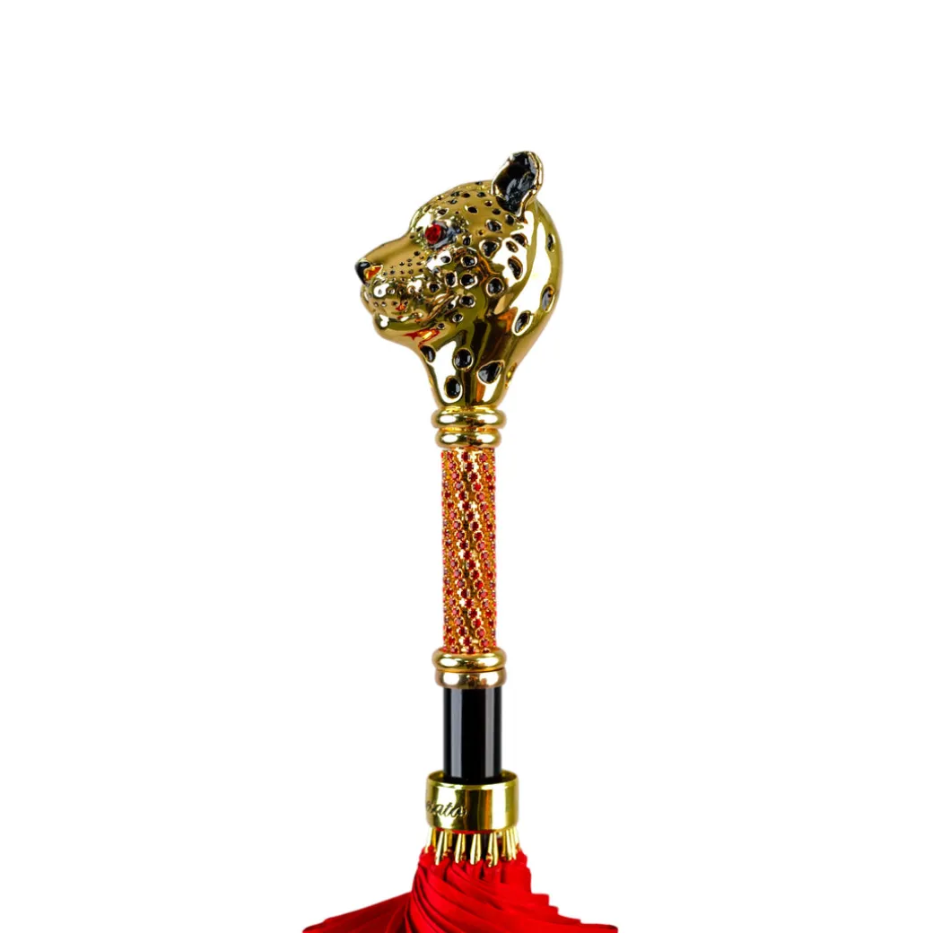 LIMITED COLLECTION - Exclusive Red Umbrella with Jeweled Panther Handl