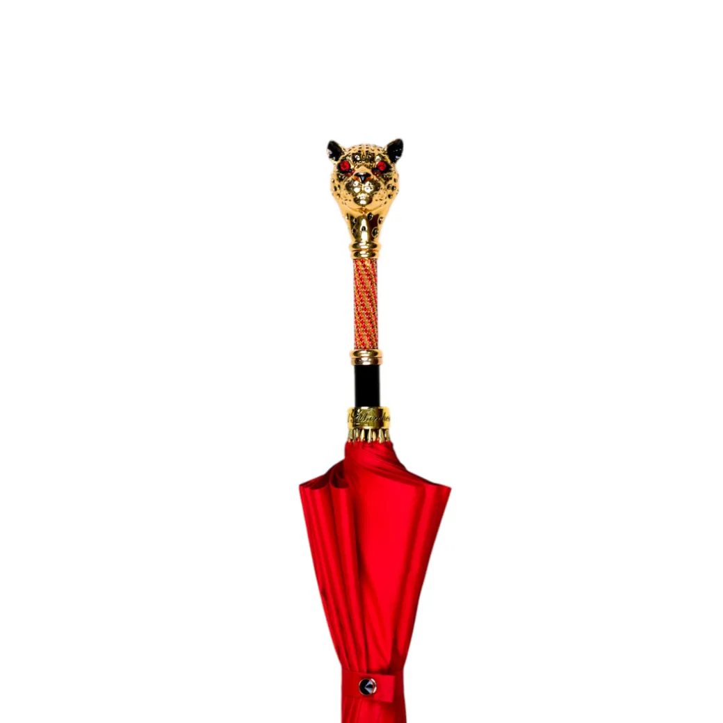 LIMITED COLLECTION - Exclusive Red Umbrella with Jeweled Panther Handl