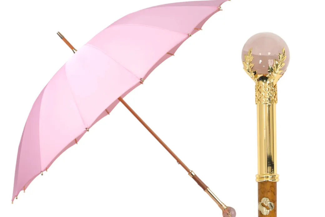 LIMITED COLLECTION - Pink Umbrella with Gold-Plated Handle and Quartz