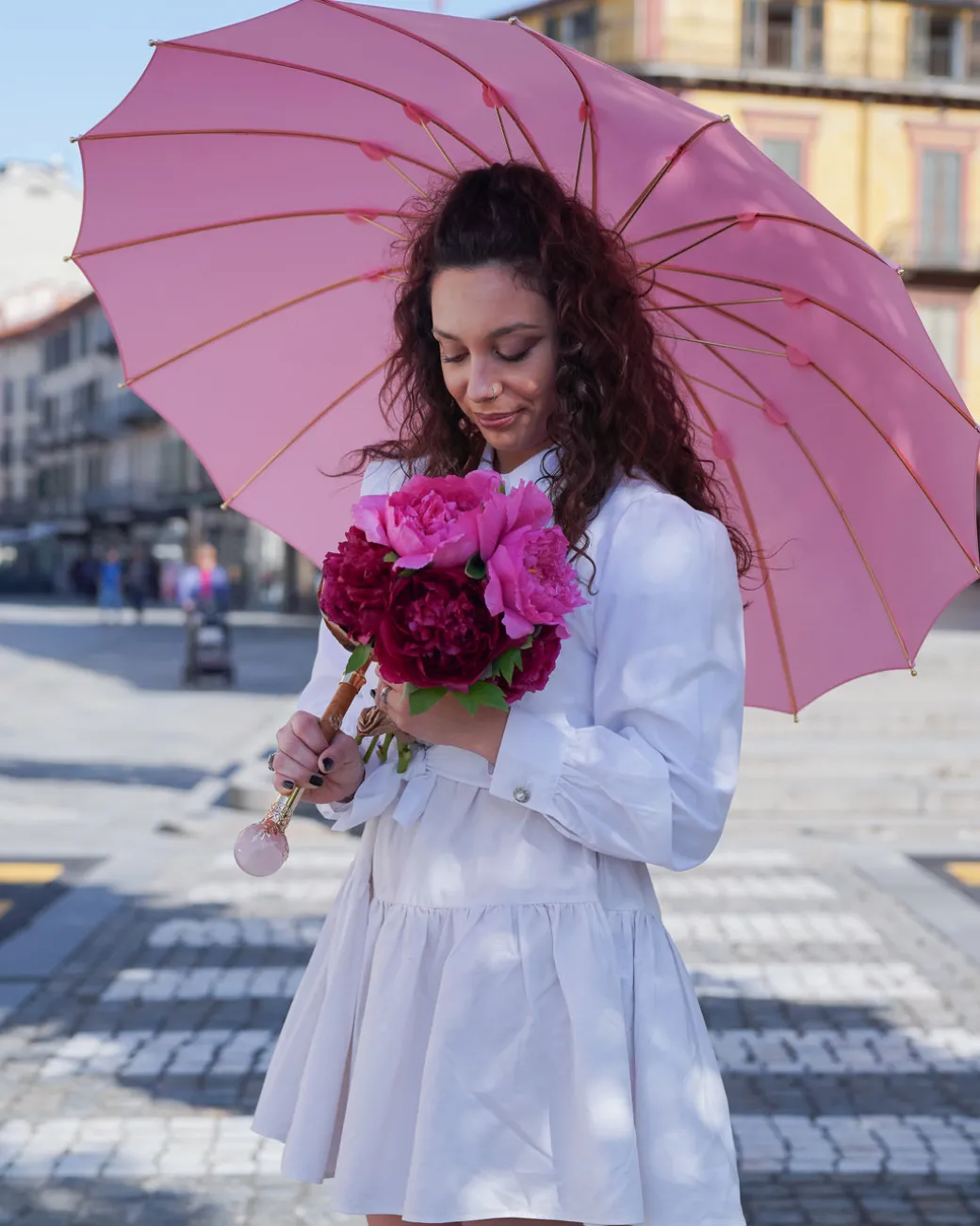 LIMITED COLLECTION - Pink Umbrella with Gold-Plated Handle and Quartz