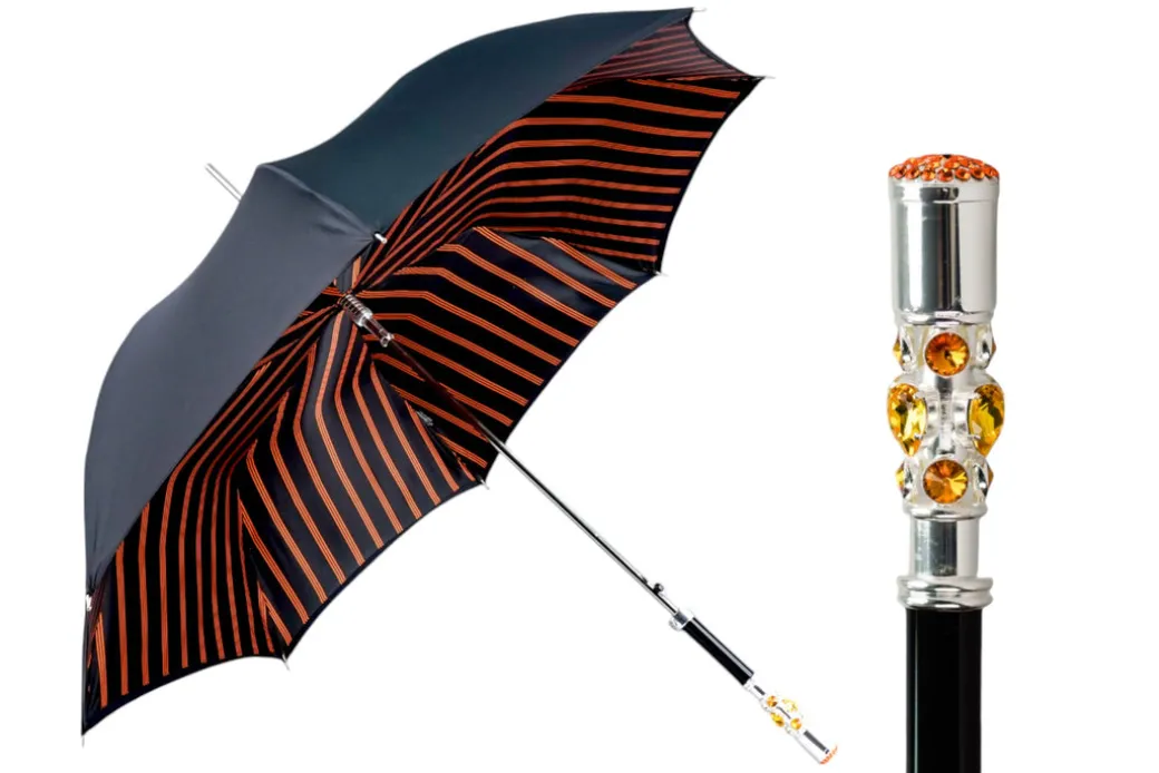 Luxury Umbrella with Bold Stripes and Gem-Encrusted Handle