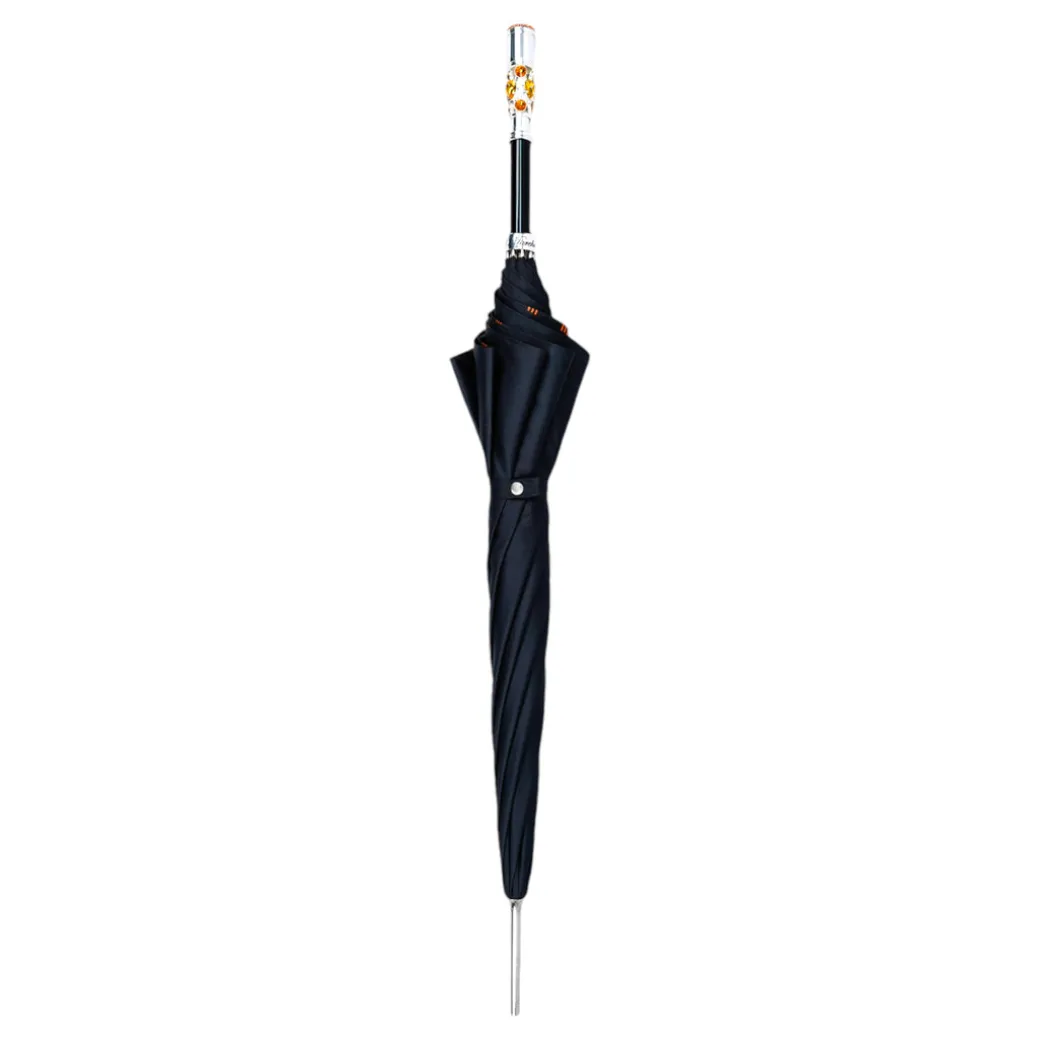 Luxury Umbrella with Bold Stripes and Gem-Encrusted Handle