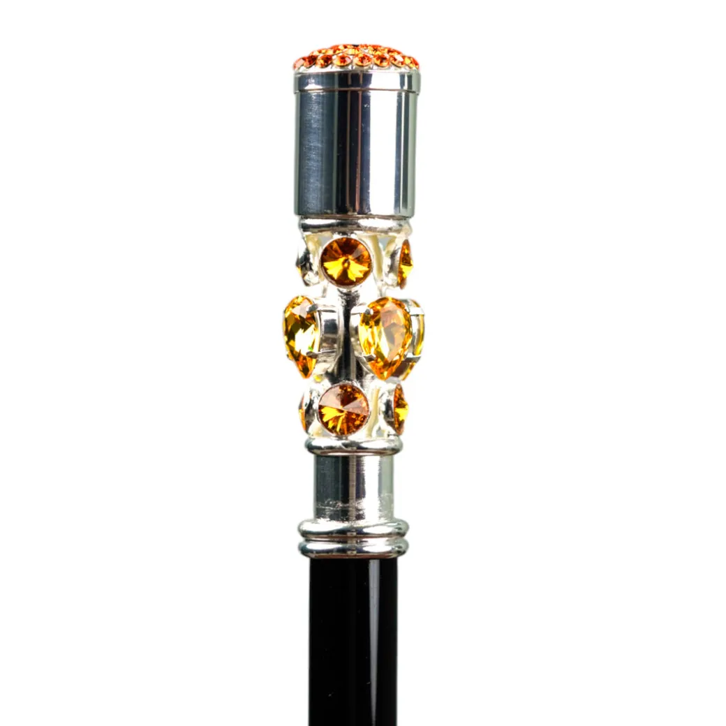 Luxury Umbrella with Bold Stripes and Gem-Encrusted Handle