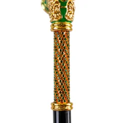 Majestic Gold Lion Handle Walking Cane – Green Enamel Finish