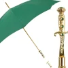 Majestic Green Umbrella with Ornate Sword Handle in 24K Gold Plating