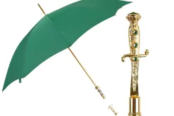 Majestic Green Umbrella with Ornate Sword Handle in 24K Gold Plating