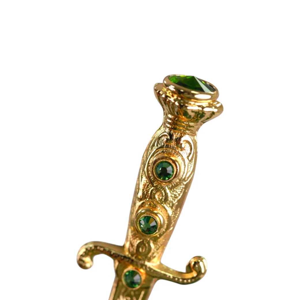 Majestic Green Umbrella with Ornate Sword Handle in 24K Gold Plating