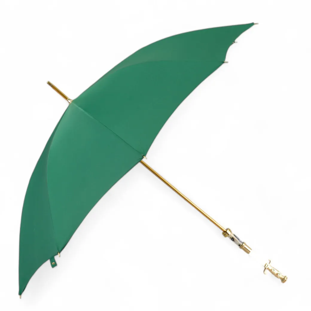 Majestic Green Umbrella with Ornate Sword Handle in 24K Gold Plating