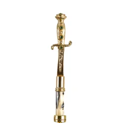 Majestic Green Umbrella with Ornate Sword Handle in 24K Gold Plating