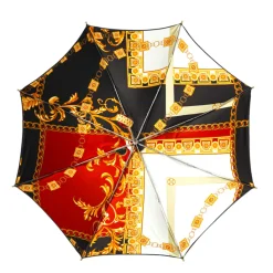 Midnight Glamour: Exclusive Black Umbrella Adorned with Bold Red Cryst