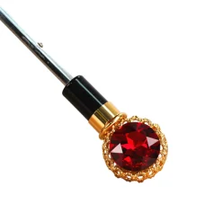 Midnight Glamour: Exclusive Black Umbrella Adorned with Bold Red Cryst