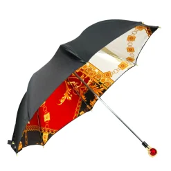 Midnight Glamour: Exclusive Black Umbrella Adorned with Bold Red Cryst