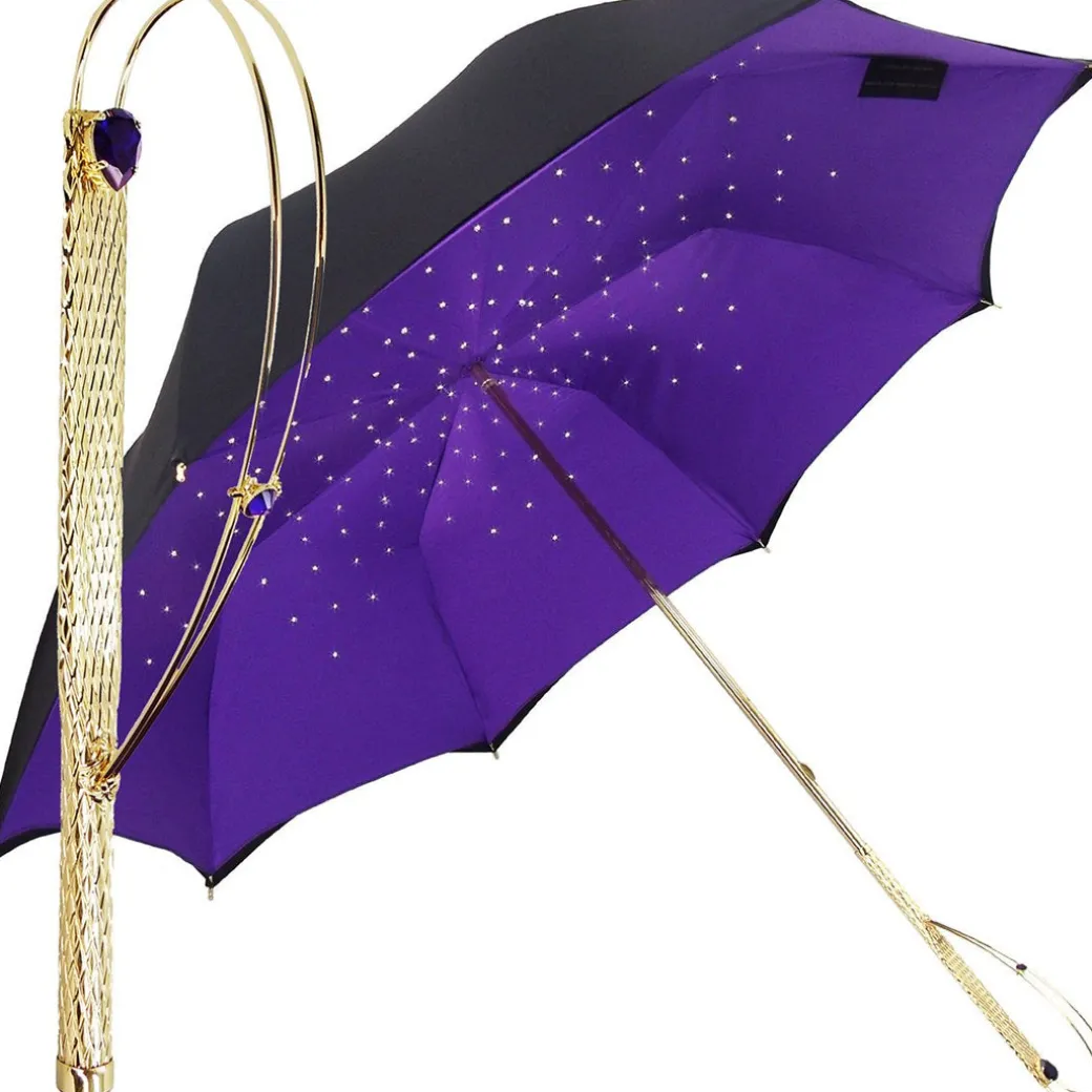 Ombrelli di lusso in doppio panno nero-viola Il Marchesato Ombrelli di cristalli di lusso