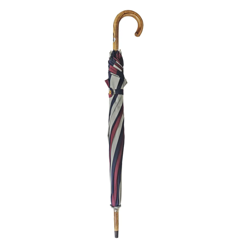 Ombrello a strisce multicolore - maniglia naturale di faggio