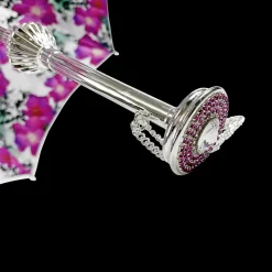 Ombrello argentato con anemoni e cristalli Fucsia
