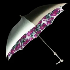 Ombrello argentato con anemoni e cristalli Fucsia