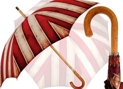 Ombrello artigianale - a righe rosso e crema - legno malacca