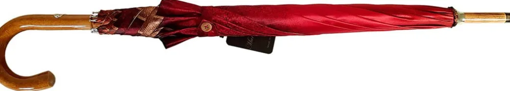Ombrello artigianale - a righe rosso e crema - legno malacca