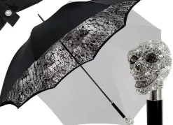 Ombrello artigianale di lusso con teschio tempestato di Swarovski