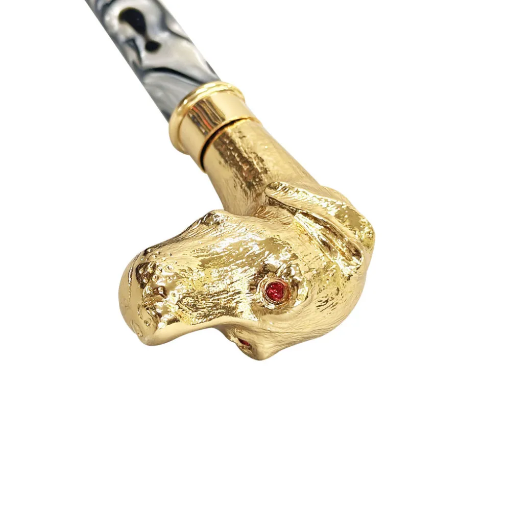 Ombrello automatico con manico cane da punta placcato oro 24K