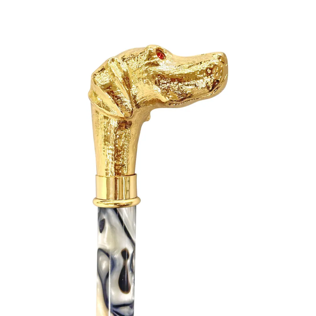 Ombrello automatico con manico cane da punta placcato oro 24K