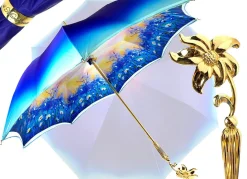 Ombrello azzurro sfumato, stampa margherite
