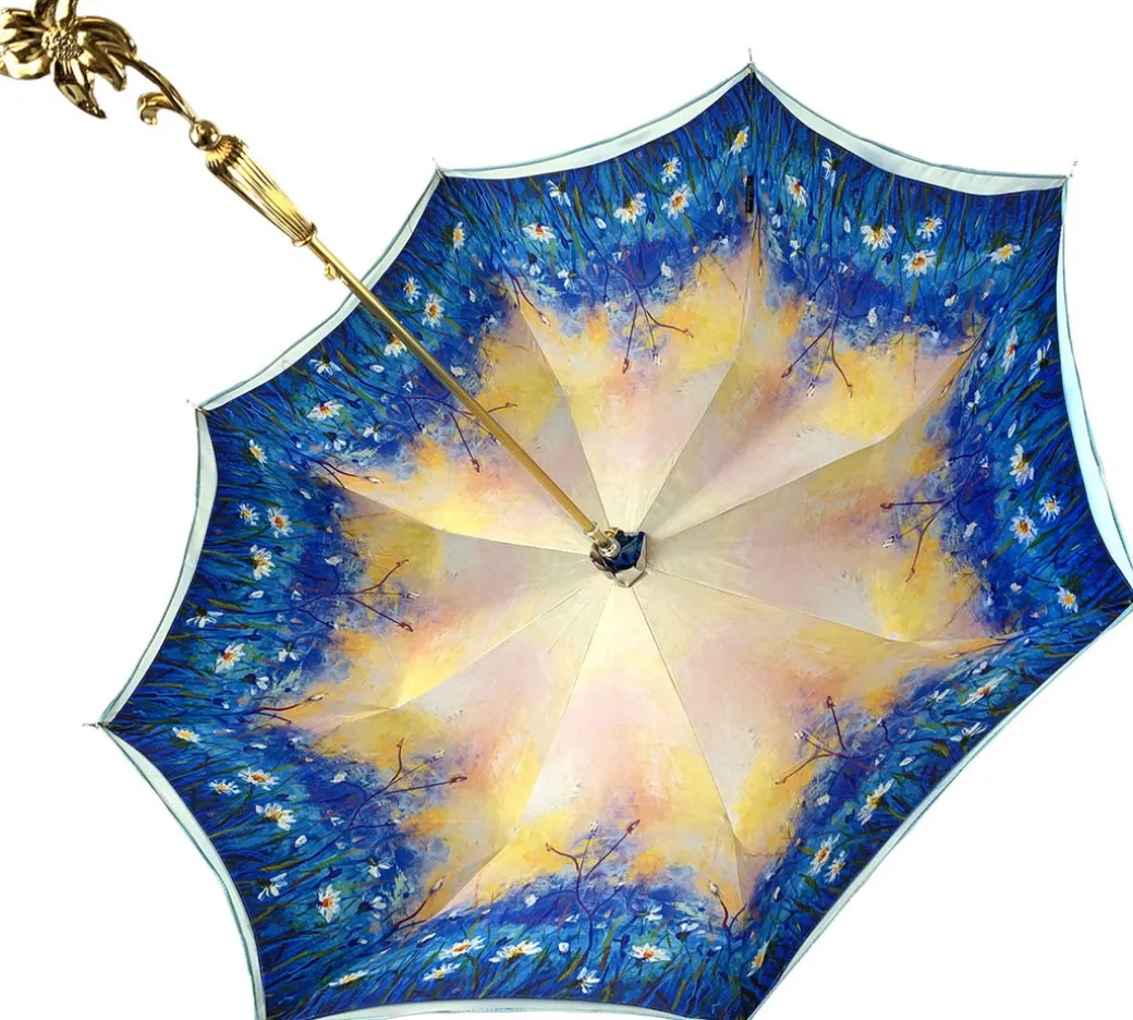 Ombrello azzurro sfumato, stampa margherite