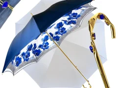 Ombrello blu scuro sfumato con Fiori