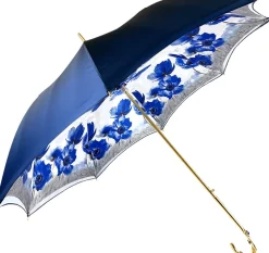 Ombrello blu scuro sfumato con Fiori