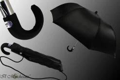 Ombrello classico da uomo nero - Manico in pelle fatta a mano