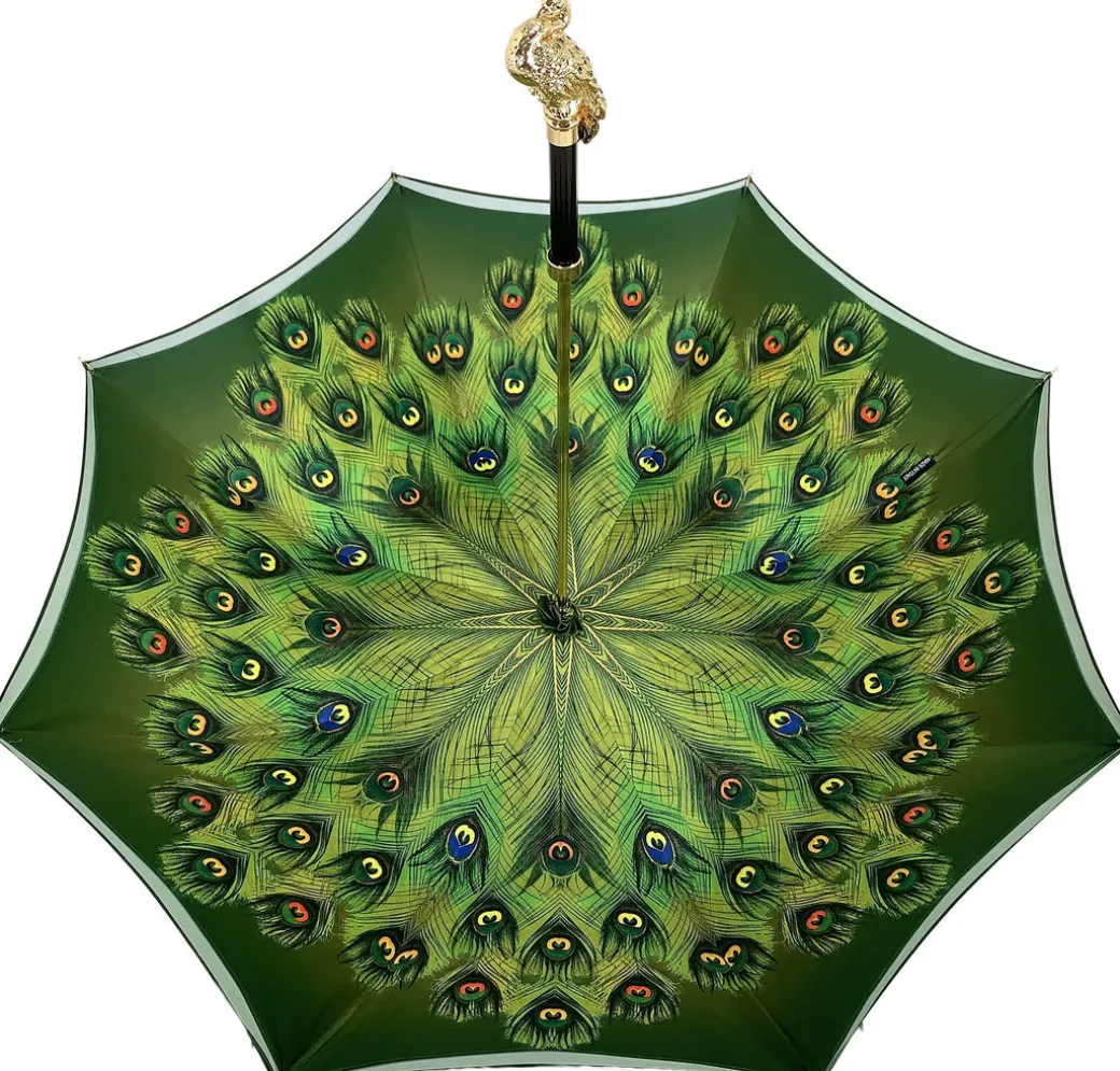 Ombrello con impugnatura pavone e cristalli smeraldo