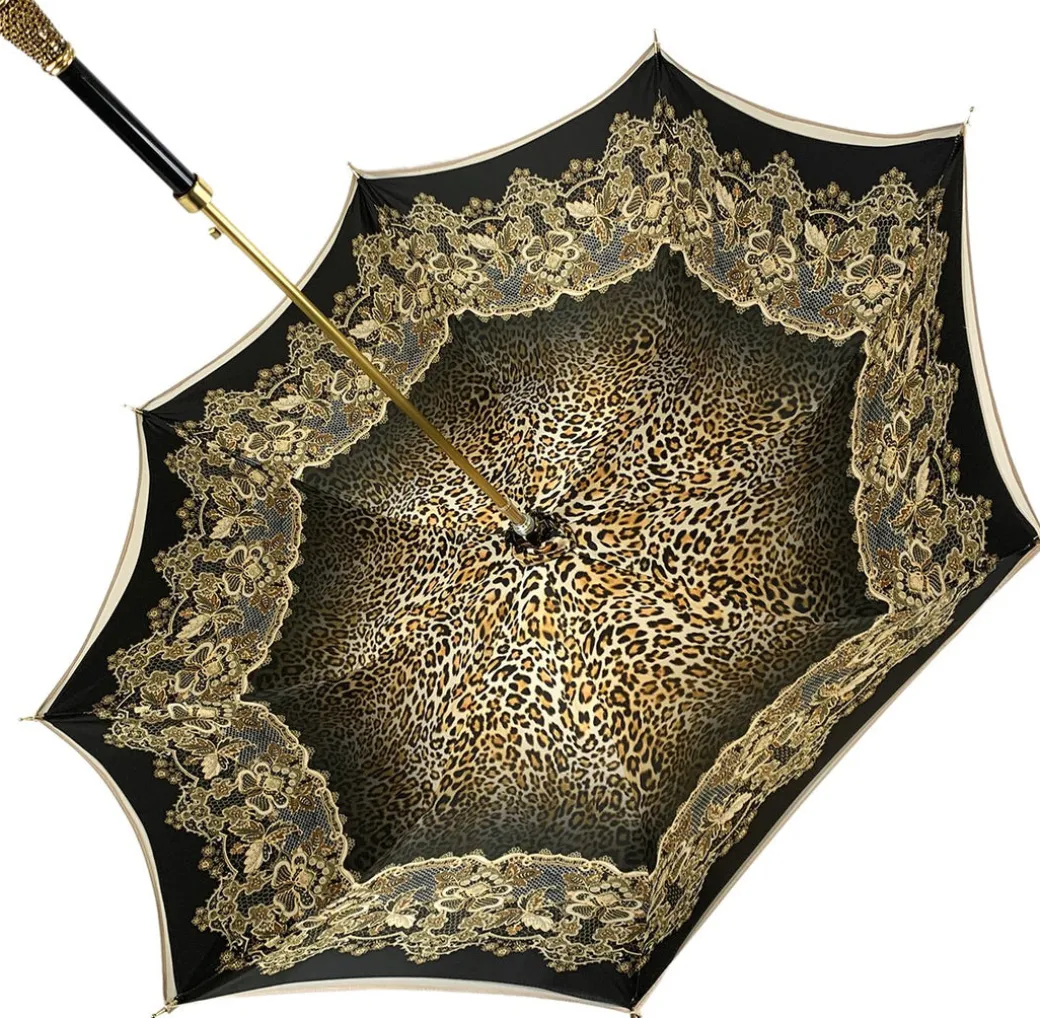Ombrello con stampa leopardata, doppio tessuto
