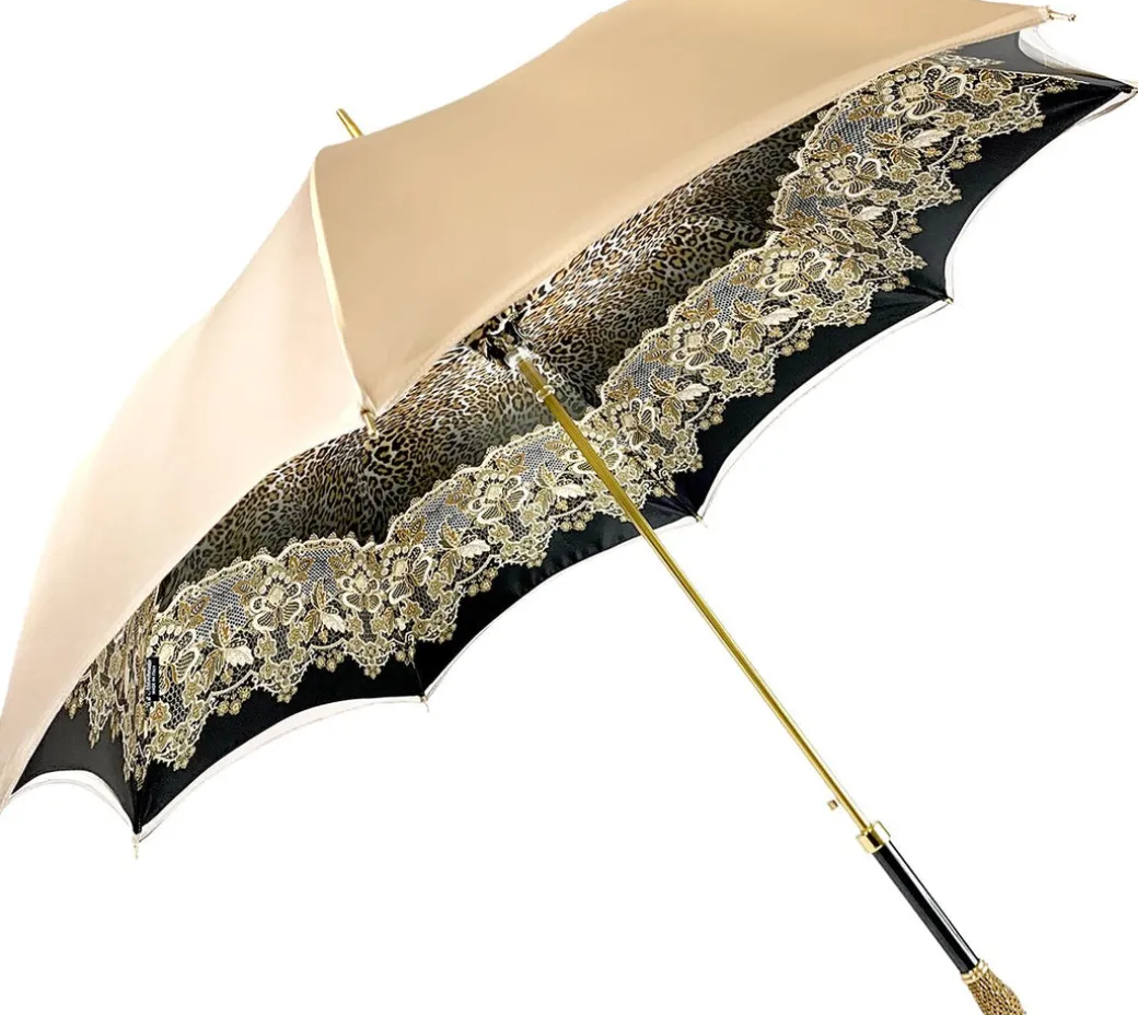 Ombrello con stampa leopardata, doppio tessuto