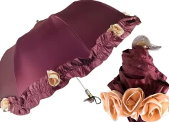 Ombrello con volant e rose bordeaux