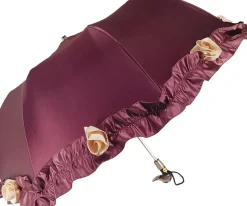 Ombrello con volant e rose bordeaux