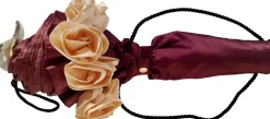 Ombrello con volant e rose bordeaux