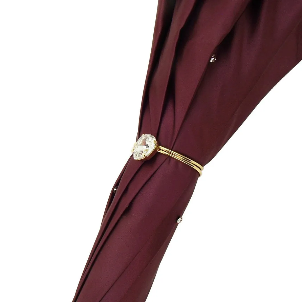 Ombrello da donna di lusso bordeaux con cristalli Swarovski