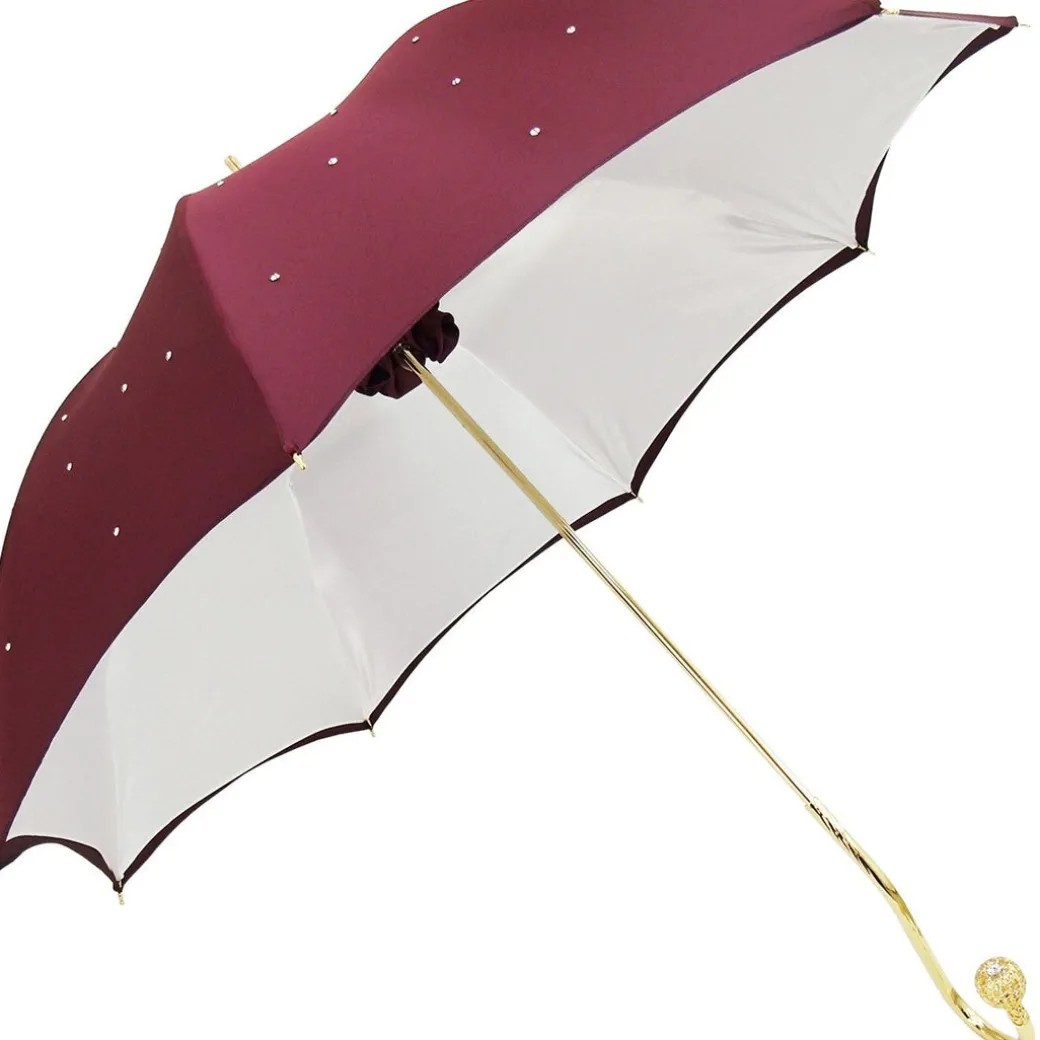 Ombrello da donna di lusso bordeaux con cristalli Swarovski