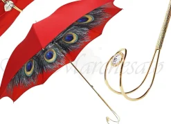 Ombrello da donna rosso bellissimo con disegno pavone stampato Ombrello di lusso di alta qualità