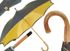 Ombrello da uomo classico a righe - Tessuto interno in raso giallo