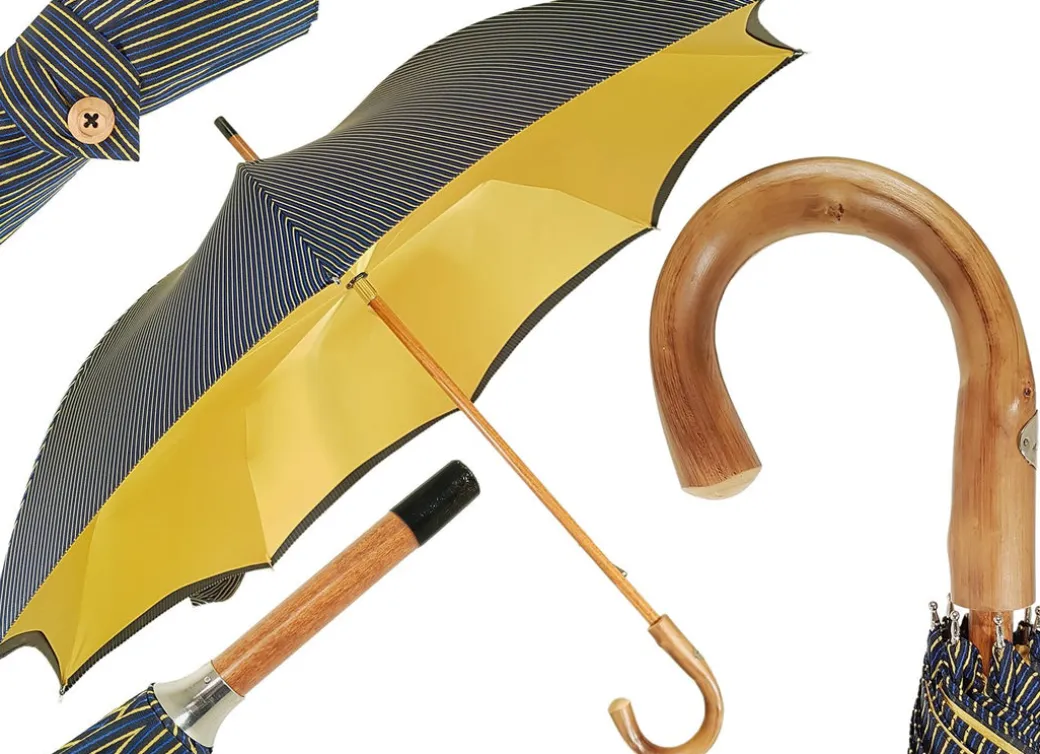 Ombrello da uomo classico a righe - Tessuto interno in raso giallo