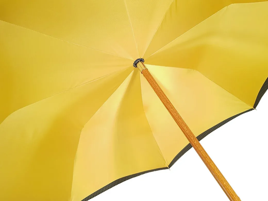 Ombrello da uomo classico a righe - Tessuto interno in raso giallo
