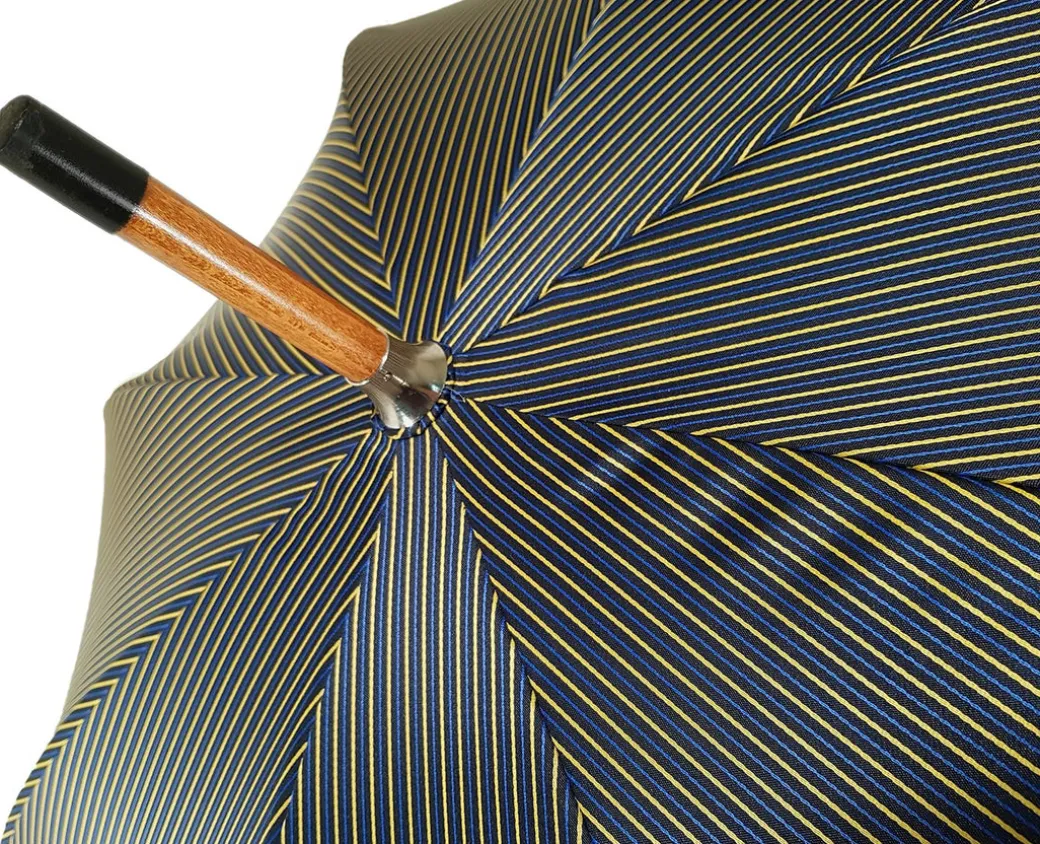 Ombrello da uomo classico a righe - Tessuto interno in raso giallo
