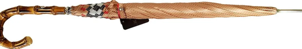 Ombrello da uomo CLASSICO a righe - Manico in bambù