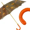 Ombrello da uomo elegante con manico in pelle di struzzo arancione