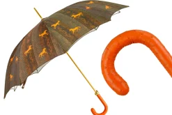 Ombrello da uomo elegante con manico in pelle di struzzo arancione