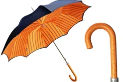 Ombrello da uomo elegante con manico in pelle di struzzo arancione