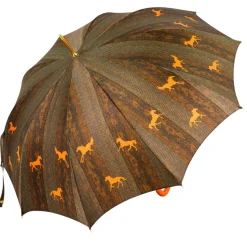Ombrello da uomo elegante con manico in pelle di struzzo arancione