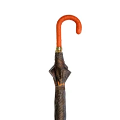 Ombrello da uomo elegante con manico in pelle di struzzo arancione